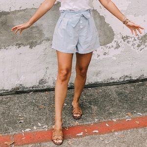 Seersucker bow belt shorts